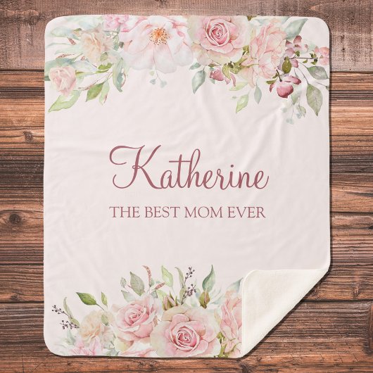 Pastel Roze Roze Bloem Bloem Beste Mam Ooit Sherpa Deken