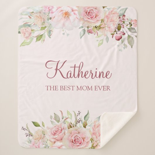Pastel Roze Roze Bloem Bloem Beste Mam Ooit Sherpa Deken (Voorkant)
