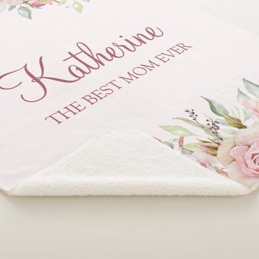 Pastel Roze Roze Bloem Bloem Beste Mam Ooit Sherpa Deken (3/4)