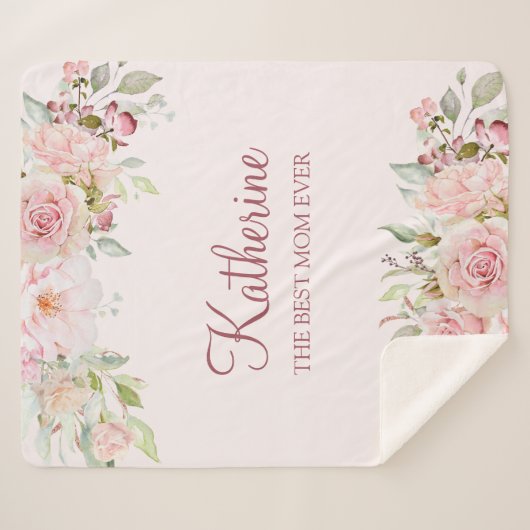 Pastel Roze Roze Bloem Bloem Beste Mam Ooit Sherpa Deken (Voorkant (horizontaal))