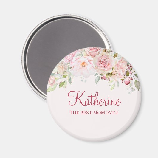 Pastel Roze Roze Bloem Bloem De Beste Mam Ooit Magneet (Voorkant / Achterkant)