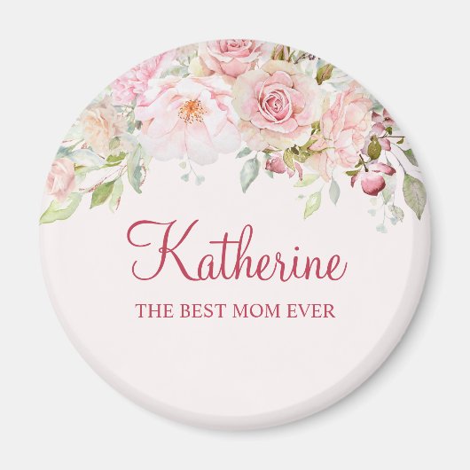 Pastel Roze Roze Bloem Bloem De Beste Mam Ooit Magneet (Voorkant)