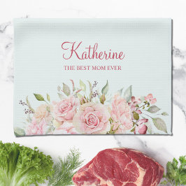 Pastel Roze Roze Bloem Bloem De Beste Mam Ooit Theedoek