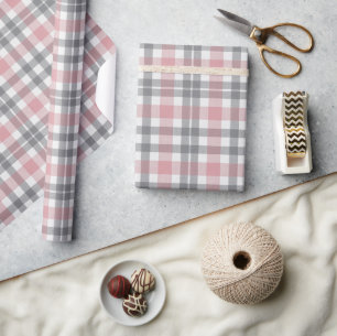 Pastel Roze Roze Grijs Wit Plaid Patroon Cadeaupapier