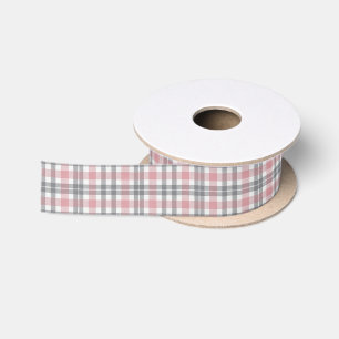 Pastel Roze Roze Grijs Witte Plaid Patroon Satijnen Lint