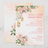 Pastel roze roze roodroos Arabisch lantaarns mehnd Menu (Voorkant / Achterkant)