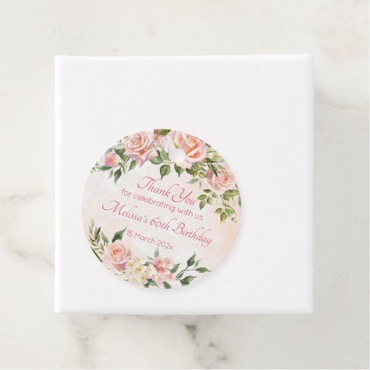 Pastel roze roze rozen, gepersonaliseerd bedankjes labels (In situ)
