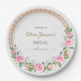 Pastel Roze Rozen & Baby’s Breath Bruidsboeket Papieren Bordje