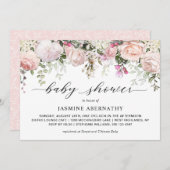 Pastel Roze Rozen Baby shower Invitation Kaart (Voorkant / Achterkant)