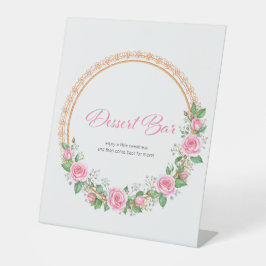 Pastel Roze Rozen & Baby's Breath Desert Bar Reclamebord Met Voetstuk