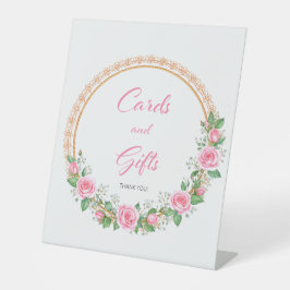 Pastel Roze Rozen & Baby's Breath Kaarten & Cadeau Reclamebord Met Voetstuk