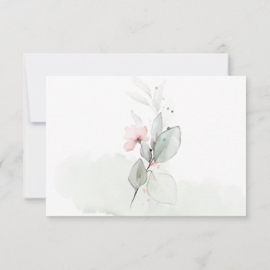 Pastel roze rozen Bleek groene bladeren Floral RSV RSVP Kaartje (Achterkant)