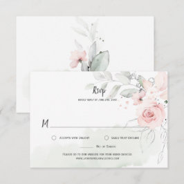 Pastel roze rozen Bleek groene bladeren Floral RSV RSVP Kaartje