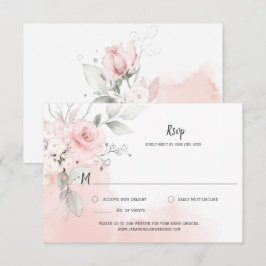 Pastel Roze Rozen Bleek Roze Aquarel Wassen RSVP Kaartje