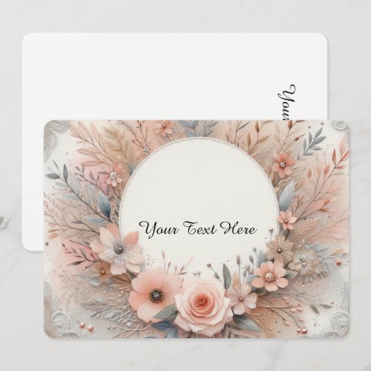 Pastel roze rozen en delicate kant details kaart (Voorkant / Achterkant)