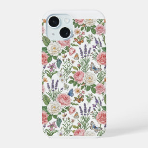 Pastel Roze Rozen en Lavendel Vlinder Vintage F iPhone 15 Case