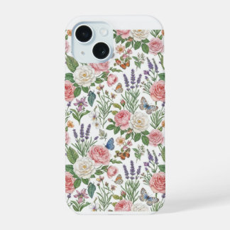 Pastel Roze Rozen en Lavendel Vlinder Vintage F iPhone 15 Case
