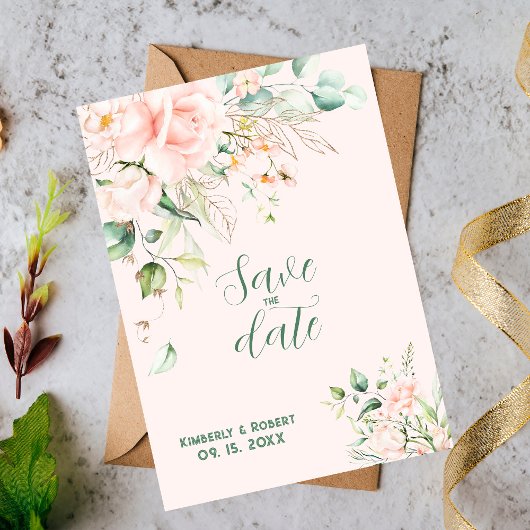 Pastel roze rozen huwelijksframe kaart