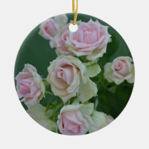 Pastel roze rozen keramisch ornament