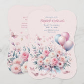 Pastel Roze Rozen Lint Baby Shower Elegant Zachte Kaart (Voorkant / Achterkant)