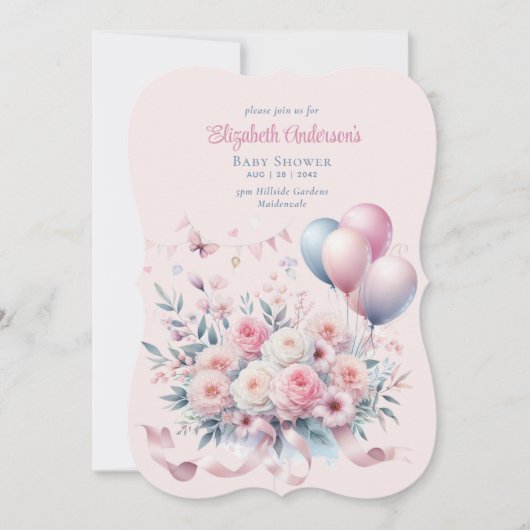 Pastel Roze Rozen Lint Baby Shower Elegant Zachte Kaart (Voorkant)