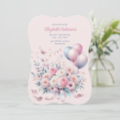 Pastel Roze Rozen Lint Baby Shower Elegant Zachte Kaart (Staand voorkant)
