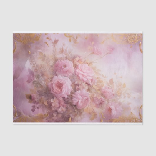 pastel roze rozen met gouden accenten tissuepapier (Voorkant)