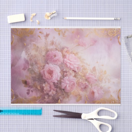  pastel roze rozen met gouden accenten tissuepapier (Craft)