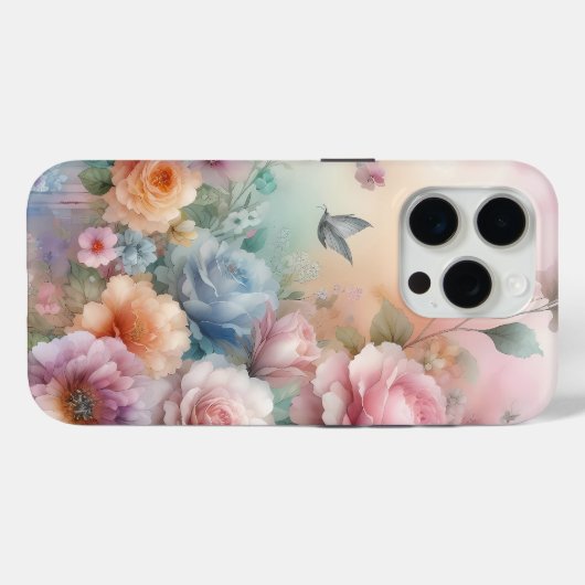 Pastel Roze Rozen met Vlinder Case-Mate iPhone Case (Achterkant (horizontaal))