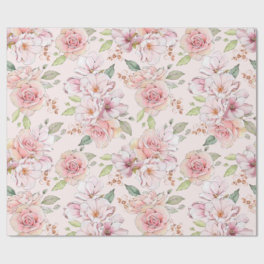 Pastel roze  rozen patroon cadeaupapier (Vlak)