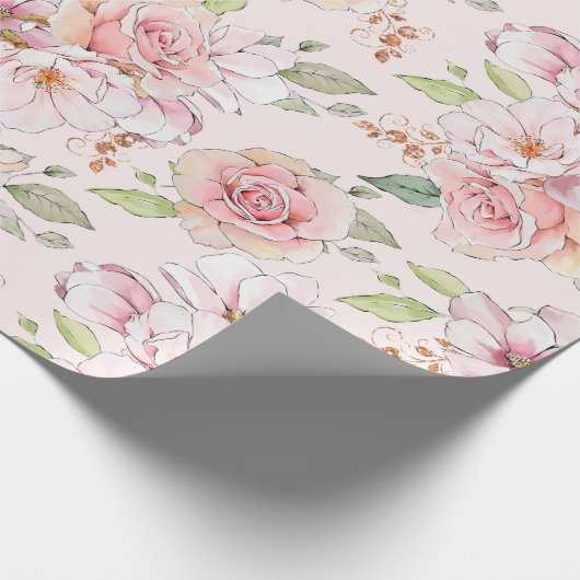 Pastel roze  rozen patroon cadeaupapier (Hoek)