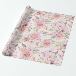 Pastel roze  rozen patroon cadeaupapier
