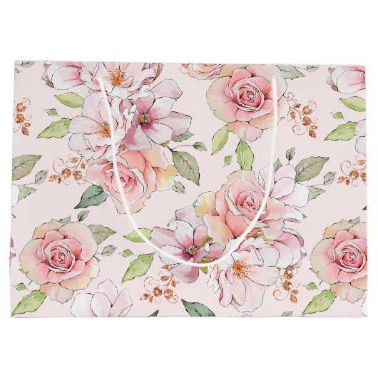 Pastel roze  rozen patroon groot cadeauzakje (Achterkant)