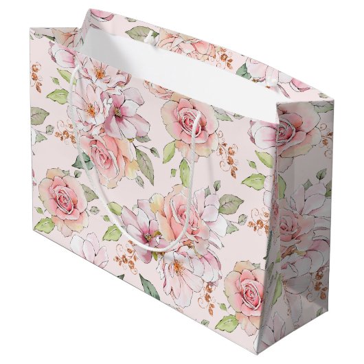 Pastel roze  rozen patroon groot cadeauzakje (Achterkant Gekanteld)