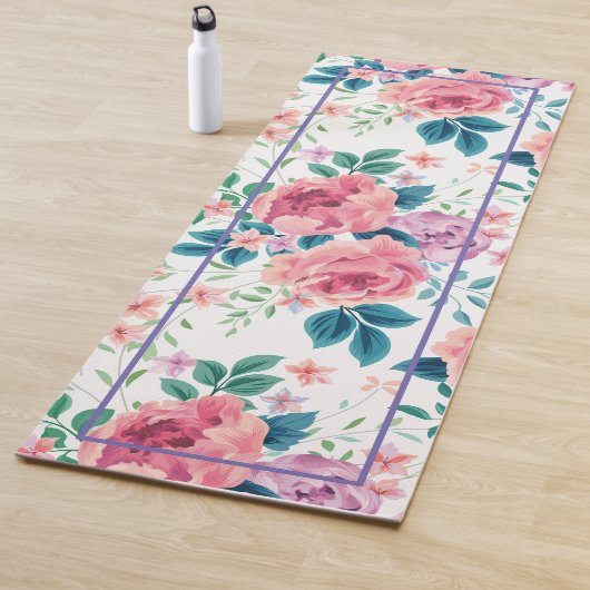 Pastel roze  rozen patroon yoga mat (In situ)