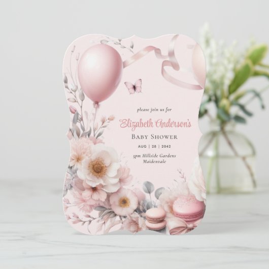 Pastel Roze Rozen Ribbons Baby shower Elegant Soft Kaart (Staand voorkant)
