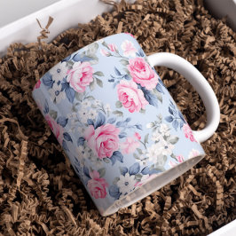 Pastel roze rozen shabby chique bloemenpatroon koffiemok