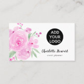 Pastel roze rozen waterverf event planner logo visitekaartje (Voorkant)