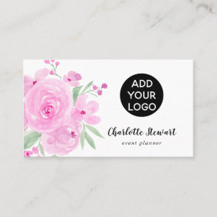 Pastel roze rozen waterverf event planner logo visitekaartje