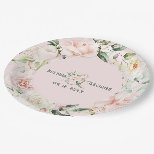 Pastel roze rozen waterverven met spuw papieren bordje (Gekanteld)