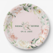 Pastel roze rozen waterverven met spuw papieren bordje (Voorkant)