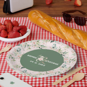 Pastel roze rozen waterverven naadloze patroonpap papieren bordje