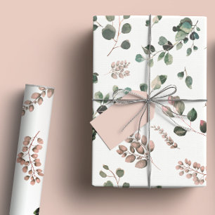 Pastel Roze & Salie Groene Eucalyptus Waterverf Cadeaupapier