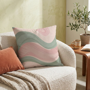 Pastel Roze Saliegroen Abstract Golfpatroon Kussen