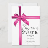 Pastel Roze Satijn Lint Boog Sweet 16 Party Kaart (Voorkant)