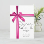 Pastel Roze Satijn Lint Boog Sweet 16 Party Kaart (Staand voorkant)