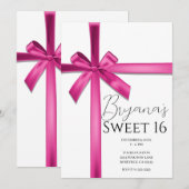 Pastel Roze Satijn Lint Boog Sweet 16 Party Kaart (Voorkant / Achterkant)