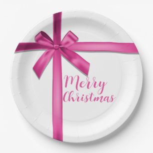 Pastel Roze Satijn Lint Boog Verjaardagsfeest Papieren Bordje