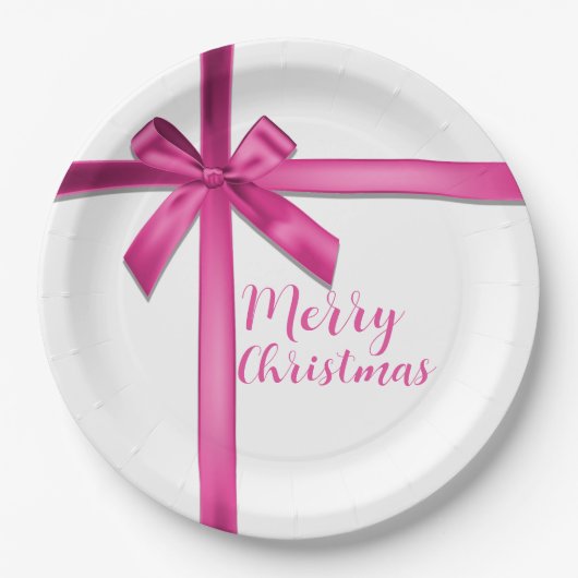 Pastel Roze Satijnen Lint Verjaardagsfeest Papieren Bordje (Voorkant)