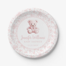 Pastel roze schattig teddybeer baby meisje douche papieren bordje